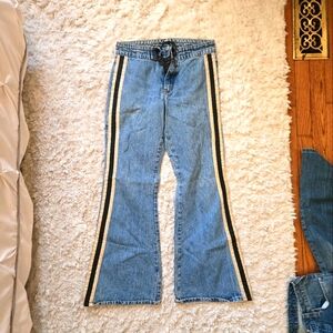 Women's Retro Blue Jeans with Black and White Stripes